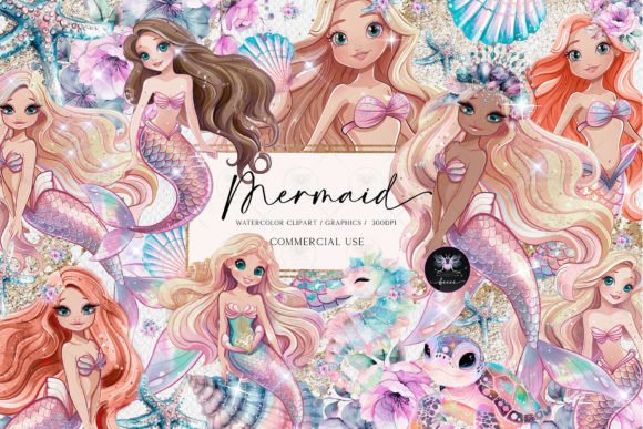 Download Mermaids Watercolor Clipart - Mermaid Collection