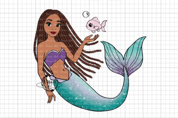 Download Black Mermaid with Cute Fish Clipart - Mermaid Collection
