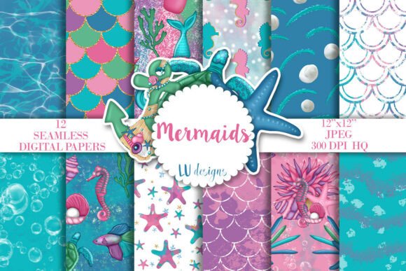 Download Mermaids Seamless Digital Papers - Mermaid Collection