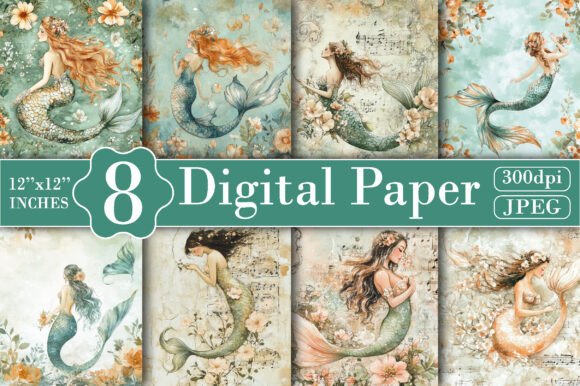 Download Mermaid Nursery Junk Digital Paper - Mermaid Collection