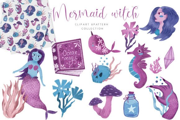 Download Mermaid Witch Clipart Digital Paper - Mermaid Collection