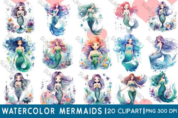 Download Watercolor Mermaids Clipart - Mermaid Collection