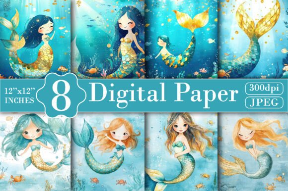 Download Mermaid Nursery Junk Digital Paper - Mermaid Collection
