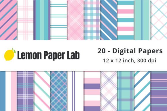 Download Pastel Plaid and Stripe Digital Patterns - Plaid Collection