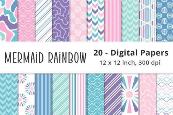 Download Mermaid Rainbow Scrapbook Paper Patterns - Mermaid Collection