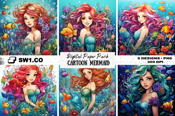 Download Digital Paper Cartoon Mermaid Background - Mermaid Collection
