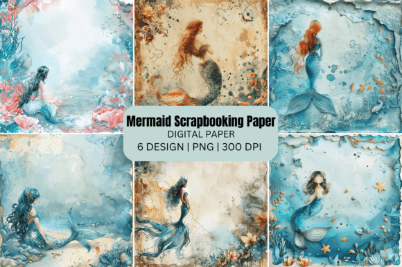 Download Mermaid Scrapbooking Paper Background - Mermaid Collection