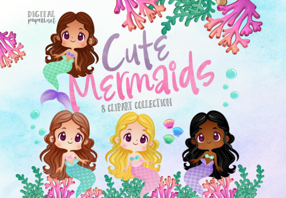 Download Watercolor Cute Mermaids - Mermaid Collection