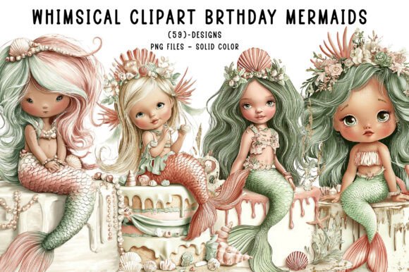 Download Whimsical Clipart Brthday Mermaids Png - Mermaid Collection