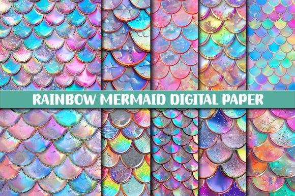 Download Rainbow Mermaid Digital Paper Background - Mermaid Collection